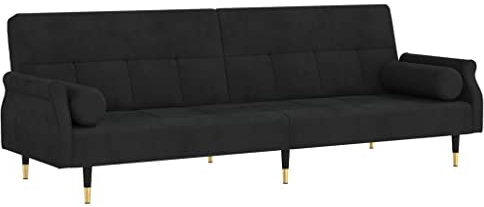 vidaXL Schlafsofa mit Kissen, Sofa mit verstellbaren Rückenlehnen, Couch für Wohnzimmer, Schlafcouch Bettsofa Sofabett Metallfüße, Schwarz Samt