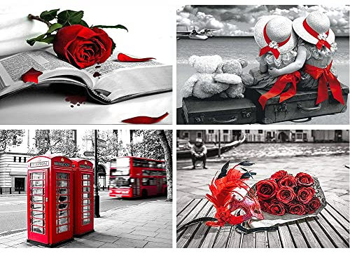 DCIDBEI 40 x 30CM 5D Diamant Painting Bilder Rose Liebe, Puzzle Diamond Landschaft Schwarz Rot, Wand Büro Wohnzimmer Erwachsene,Basteln, Malen & Handarbeiten || Kinder Freundschaft