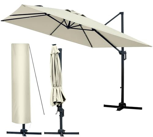 BRAST® Alu Sonnenschirm Ampelschirm | 3x3m rechteckig | 2 Modelle | inkl. Windsicherung & Schützhülle | UV-Schutz 50+ | wetterfest rostfrei 360° | drehbar & höhenverstellbar | (ALT)
