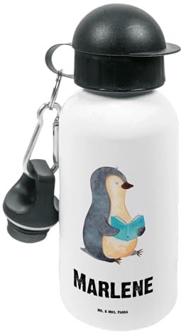 Mr. & Mrs. Panda Personalisierte Kindertrinkflasche Pinguin Buch - Geschenke, Sportflasche Mit Namen, Lesen, Trinkflasche, Namensgravur, Ferien, Urlaub, Strohhalm Und Name, Kindergeburtstag