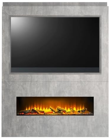 Acantha Nexus Pre-Built Concrete Effect Fully Inset Media Wall with TV Recess