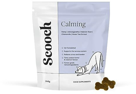 Vet Formulated Scooch Calming Supplement for Dogs To Help Reduce Stress, Anxiety, Fear, Separation, Barking, Hyperactivity & Reactivity | Premium, Natural, Human Grade | Approx 60 crunchy chew