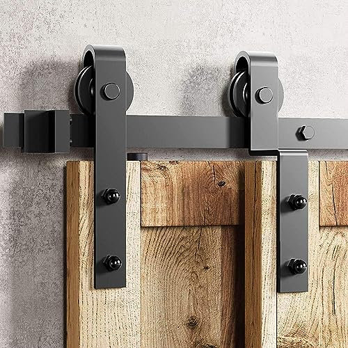 Betensh 9FT=274cm Kit Coulissant pour Porte de Grange Coulissante pour Double Porte，Rail Porte Coulissante Systeme Quincailleri Ensemble Industriel pour Bypass Double Portes Interieur