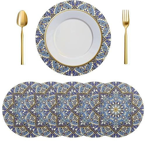 Runde Platzsets, 4er-Set, indisches Boho-Lotusblumen-Esstisch, Platzsets, Küchen-Tischset, hitzebeständig, Tischmatten für Zuhause, Urlaub, Party, Dekoration, Weihnachtsdekoration, Ornamente