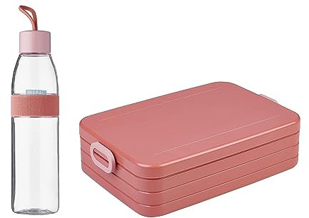 Mepal – Take a Break large + Trinkflasche Ellipse 700 ml – Vivid Mauve – Lunchbox mit Trennwand – ideal für Mealprep-kohlensäuregeeignet –auslaufsicher – bruchfestes Material, Promotion-Set