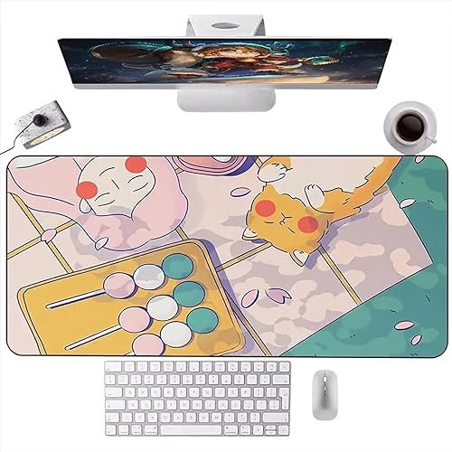 Alfombrilla de Ratón Grande XXL 1200x600x2mm Gaming Mouse Pad Gato De Dibujos Animados Alfombrilla Escritorio con Bordes Cosidos Textured Superficie Lavable Velocidad para PC, portátil