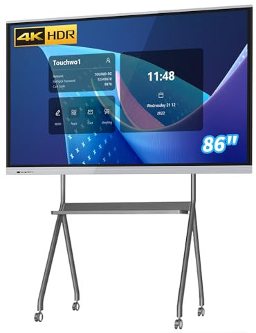 TouchWo 86 Zoll Touchscreen-Monitor Smart Board, 4K Interaktives Whiteboard, Touchscreen Android Bildschirm, Digital Signage Display für Büro, Klassenzimmer, Home-Office