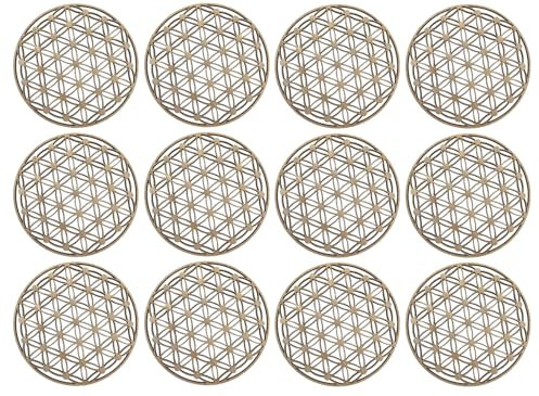 MC-Trend 12er Set Blume des Lebens Untersetzer Holz Natur Deko Zuhause Gastro Hotel Büro Küche Gläser Becher Tasse Vase Getränke DIY basteln Makramee Spirituell Coaster Partyzubehör (12er Set)