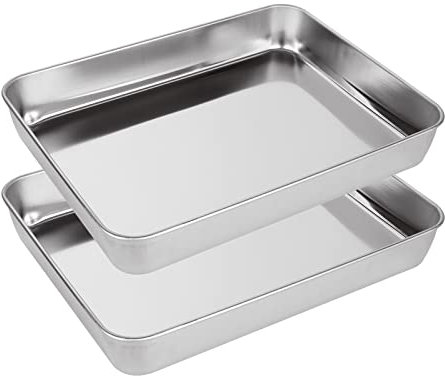 WOPPLXY 2 Pièces Plaque Four de Rectangulaire, 31 x 24,8 x 5cm Plat Inox de Antiadhésive, Plaque de Cuisson Four en Acier Inoxydable pour les Barbecues à Gaz et Tous les Autres Barbecues