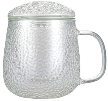 soulnioi 420ML Glass Tea Cup with Infuser and Lid, Clear Teacup for Loose Leaf Tea, Tea Bag (Glass Lid)