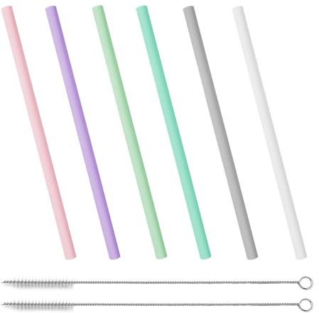 Luckious 8Pcs Silicone Drinking Straws - Reusable, BPA-Free, and Extra Long Straws with Cleaning Brushes
