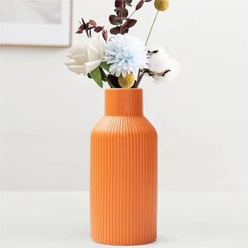 Hanaomaoyi Vase pour Herbe de la Pampa, 20 cm, en céramique, Blanc Mat, Rond, Design Moderne, bohème, esthétique, pour Salon, Chambre à Coucher, Style Nordique Simple (Orange)