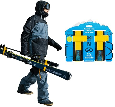 Porte-Skis et bâtons, Attache Ski pour Enfant et Adultes, Transport de Skis, Ski Fixation (Jaune, S)