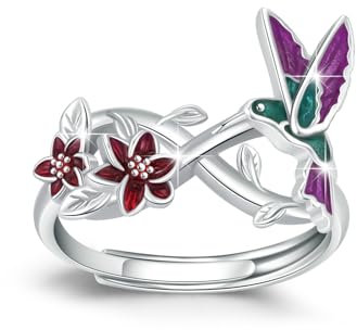 ABIGY Kolibri Ring für Damen 925 Sterling Silber Unendlichkeit lila Kolibri offener Finger Ring Blume Ringe Vogel Ring Schmuck Geburtstag Geschenke Einstellbare