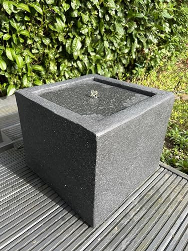 allpondsolutions Square Solar Water Feature with LED Lights in Dark Grey - 37x37x30cm
