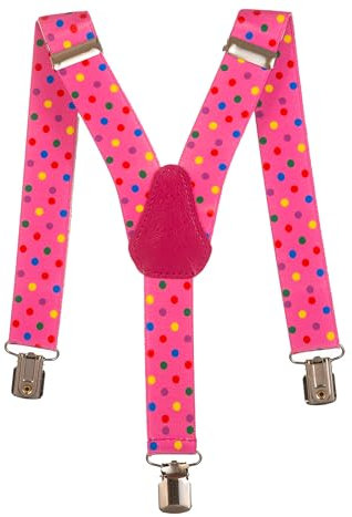 Olata Kinder Hosenträger mit Vielzahl von Mustern | Elastische Y-Hosenträger (1-5 Jahre) – 2,5 cm. Polka Dot (Rosa)