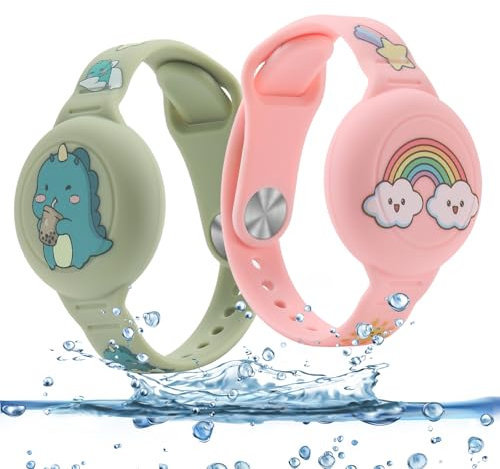 2PC Airtag Armband Kinder,GPS Armband Kinder,SilikonKinder GPS Tracker Hülle,Niedliches Cartoon-Design Airtag Kinder Versteckt Hülle,Tracker Kinder,AirTag Kinder Wasserdicht Armband