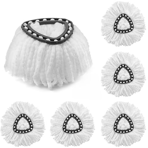 6 Pack Mop Replacement Heads, Spin Mop Replacement Head Mop Refill Compatible for Vileda Triangle Swivel Mops, Microfiber Swivel Mop Refill,Deep Clean,Machine Washable and Easy to Replace (White)