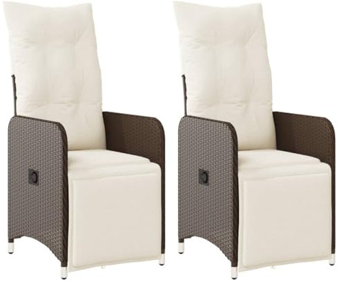 vidaXL Gartensessel mit Kissen 2 STK., Verstellbar Gartenstuhl mit Stahlrahmen, Loungesessel für Außenbereich, Relaxsessel Sthulset, Braun Poly Rattan