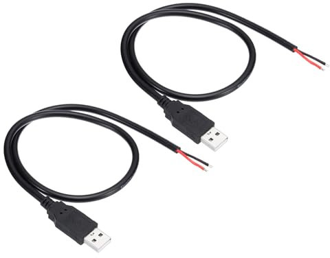 Patikil 0.5M/2Ft USB 2.0 A Male Plug Bare Wire Cable, 2 Pcs 18AWG 5V 5A USB A Plug to 2 Pin Bare Wire Open End Connector for DIY Equipment Repair
