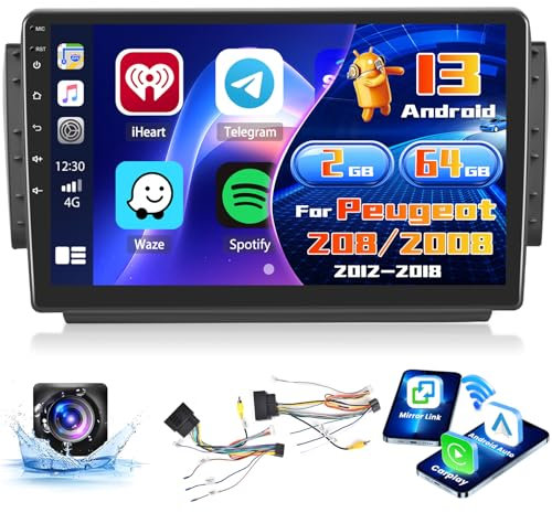 Inefala 2 + 64 GB Android 15 Radio für Peugeot 208/2008 2012-2018 Unterstützt Wireless CarPlay Android Auto, 10,1 Zoll Touchscreen Stereo Bluetooth Radio mit WIFIi GPS EQ FM/RDS SWC Rückfahrkamera