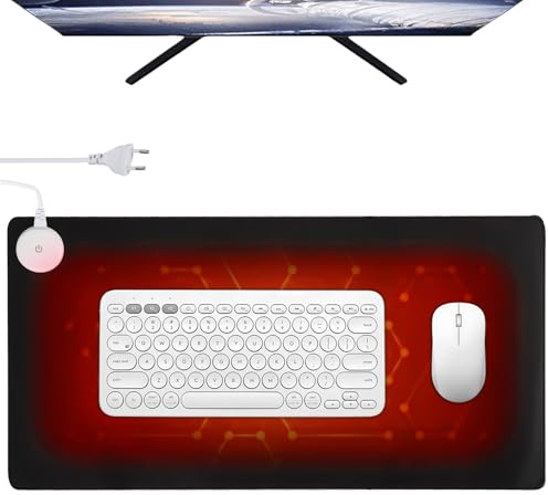 GOMETY Beheizte Schreibtischunterlage, 3 Modi 80x33cm Tischunterlage Beheizte mit Timer, Wasserdicht Leder Beheiztes Mauspad, Einstellbarem Temperatur Mauspad für PC/Laptop/Zuhause/Büro(Schwarz）