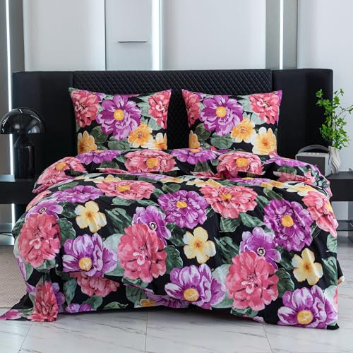 Cotton Market Bettwäsche 135x200 cm - Bettwäsche Mikrofaser Baumwolle - Herbst Bettwäsche-Sets 2 Teilig ‎mit Reißverschluss - Blumen Bettbezug mit 1 Kissenbezug 70x80 cm - Himmel/Rosa