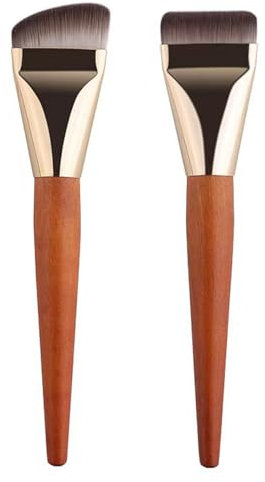 Sarini Pinceaux de maquillage pour fond de teint liquide, 2 pièces, manche en bois Super fin, pinceaux plats pour fond de teint liquide et en poudre