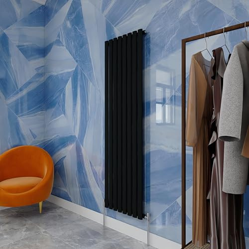 Vertical Oval Column Radiator Black 1600x472mm Single panel for Bathroom/Hall/Kitchen Central heating Radiator
