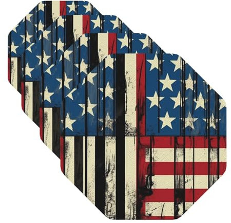 Getränkeuntersetzer, 4 Stück, Leder-Untersetzer für Getränke, Comic-Stil, Flagge, rund, leicht zu reinigen, hitzebeständig, lustige Tassen-Untersetzer für Tischschutz, 10,2 cm