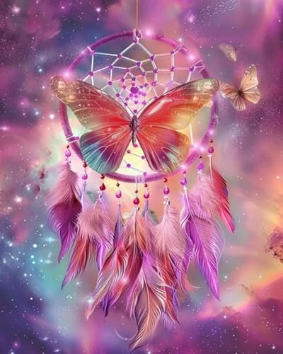 Wihgkin Kreuzstich Stickpackungen Schmetterling Dreamcatcher 11CT Erwachsene Sticken Set,DIY Stickbilder Vorgedruckt Kreuzstich für Anfänger Home Decor （40x50cm ）