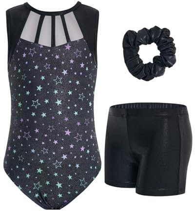 JiAmy Mädchen Gymnastikanzug, Glitzernde Mädchen Turnanzug Gymnastik Outfit Einzigartiges Design Armellos Gymnastikanzug 8-9 Jahre