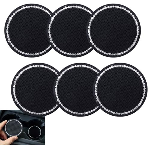 TUONYIS 6 Pièces sous Verres Voiture Universel, Caboteur Tasse Voiture Anti Dérapant Silicone, PVC Épais Coaster Voiture, Tapis pour Gobelets Automobiles pour à la Plupart des Voitures (Noir)