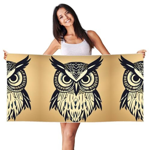LXqlSS Strandtuch mit niedlichem Eulen-Druck, groß, dick, hohe Saugfähigkeit, weiche Plüsch-Strandtücher für Herren und Damen