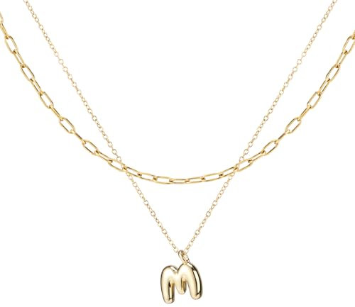 Mikovivi 2 Stück Personalisierte Blasenbuchstaben Halsketten, Mehrschichtige Blasen Anfangshalskette für Damen Zarte Goldene Alphabet Halskette für Damen Modeschmuck Geschenke (M)