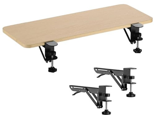 GUIXAN Clamp-On Keyboard Tray With Folding Shelf Brackets, Desk Extender Tray Black Walnut Maple 55 65 75cm, For Desktop Widening, Arm Support, Armrest Shelf Stand