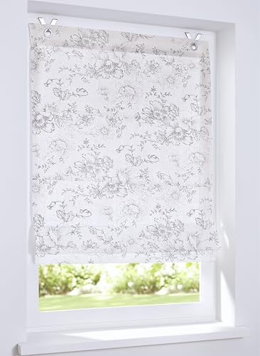 KUTTI Ösenrollo Joy mit floralem Muster, Blickdicht, mit Haken ohne Bohren, in der Größe 45 x 130 cm