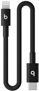 Beats USB-C to Lightning Woven Short Cable, Fast Charging, Durable/Tangle-Free, Compatible Charger for Apple Devices w Lightning Ports (20 cm) – Bolt Black