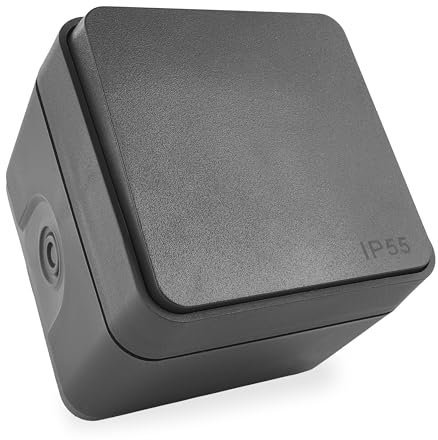 EMOS Cyklone - Outdoor-Klingelschalter/Wandschalter/Ventilatorschalter/Toröffner wasserdicht IP55 - für Innen/Außen/Feuchtraum - Aufputz - Grau/Anthrazit