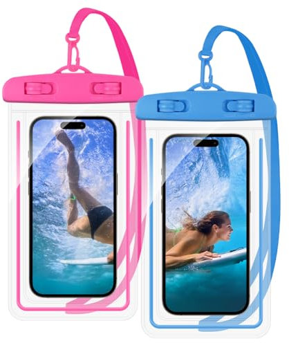 DiULi Custodia Universale per Telefono Impermeabile, 2PCS IPX8 Cover Subacquea, Porta Telefono Impermeabile Mare con Cordino per iPhone 16 15 14 Pro 13 12 Pro XR, Samsung, Huawei, Xiaomi