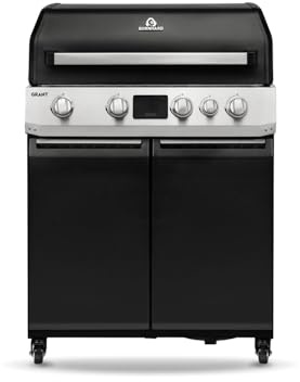 BURNHARD® GRANT Base + Gasgrill – 4-Brenner Modulargrill mit Gusseisen-Rosten & Türen – Infrarot Heckbrenner und 1x Infrarot Brenner für Brennkammer– LED Display – 17,7 kW
