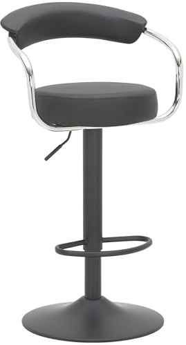 Lamboro Zenith Single Kitchen Bar Stool, Matt Black Stem, & Footrest, Height Adjustable Swivel Gas Lift, Faux Leather Seat, Black