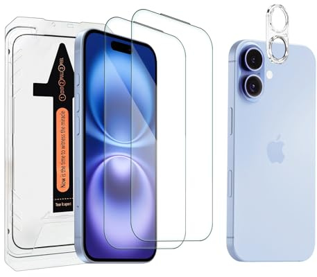 XRCHAA 2 Pack Tempered Glass Screen Protector for Iphone 17-6.3'-Full Coverage, Includes 1 Rear Camera Lens Protector, 9h Hardness, Scratch Resistant - Easy Installation Tool Included