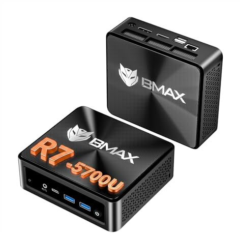 BMAX B5A Pro Mini PC, AMD Ryzen 7 5700U (8C/16T, bis zu 4.3Ghz),16GB DDR4 512GB M.2 NVMe SSD Micro PC mit Windows 11 Pro | 4K Triple Display | Type-C | Ethernet | WiFi 6 | BT 5.2丨Bis zu 64 GB RAM