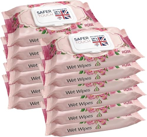 Big Dealz Safer Touch Wet Wipes, Rose Scented, 80 Wipes x 12 Packs, Alcohol Free