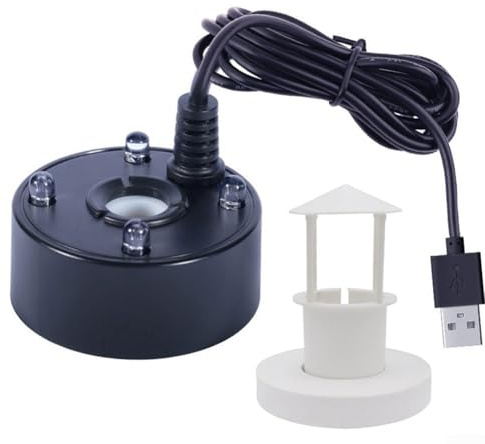 Mist Maker Fogger Vernebler mit 4 LEDs Luftbefeuchter für Wasserbrunnen Teich Aquarium Rock Garden Indoor Outdoor (Schwarz)
