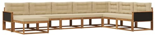 vidaXL Outdoor-Sofagarnitur mit Kissen 8 pcs Natur und Beige, Moderne Outdoor-Sofa-Ecke, robuste Gartenmöbel, Akazienholz Sitzgruppe, stylische Lounge im Garten
