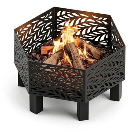 MetaloPro Hexa Grid Feuerschale Sechseckig 70cm – Outdoor Lagerfeuer Feuerstelle für Garten, Terrasse & Camping, 3mm Stahl Lasercut Gitter-Design, geschweißt, mit Funkenschutz