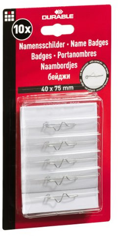 Durable Namensschild, Wellennadel, verdeckte Spitze, transp. Kunststoff, 75 x 40 mm, 10 St, 860819