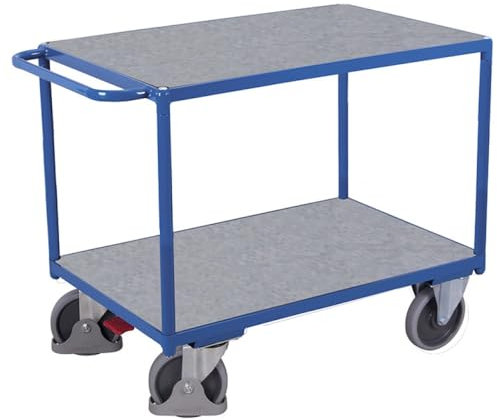 Schwerer Tischwagen mit 2 Zinkblechladeflächen RAL5010 Enzianblau Rollwagen